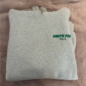 White Fox Boutique Gray Sweatshirt with Green Logo